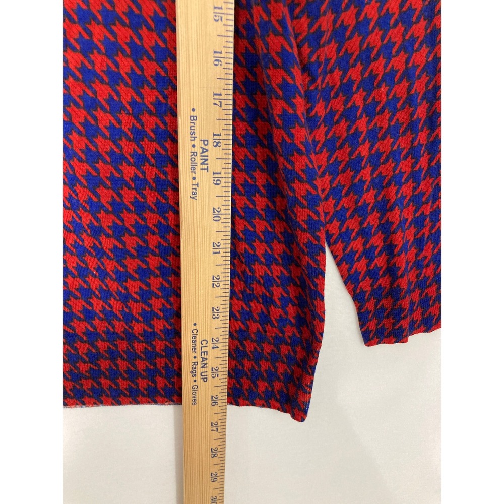 J.Crew Merino Wool Sweater XL Red Blue Houndstooth Crewneck Pullover Knit - Picture 3 of 7